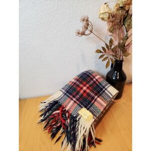 vtg Dexter Pram Robe Blanket 100% Virgin Wool Plaid Throw Fringe Red Blue‎ Green